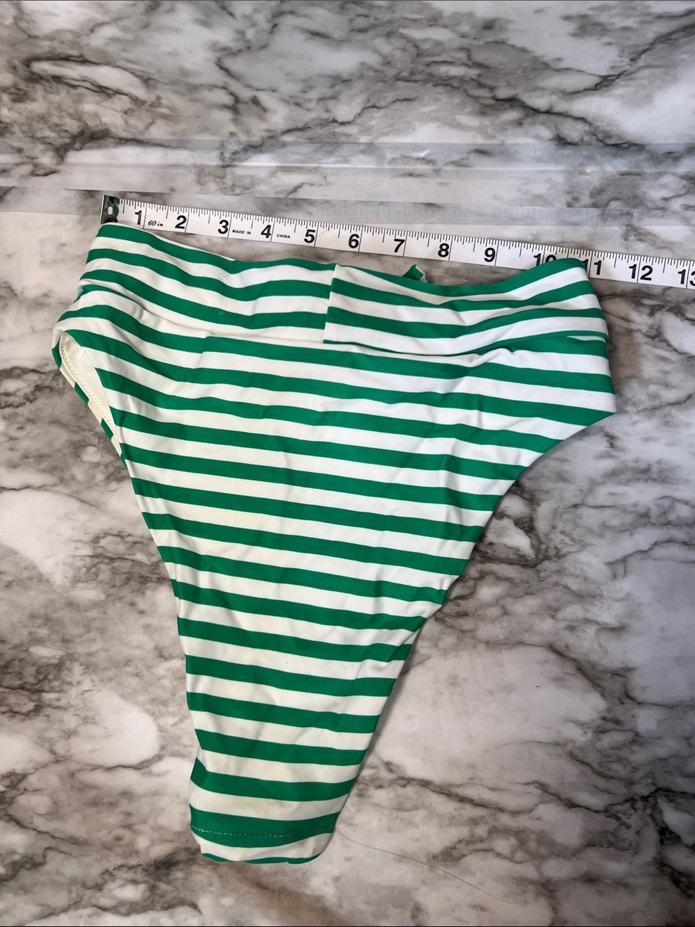 aerie Green and White Striped Bikini Bottoms with Front Knot - Picture 5 of 6